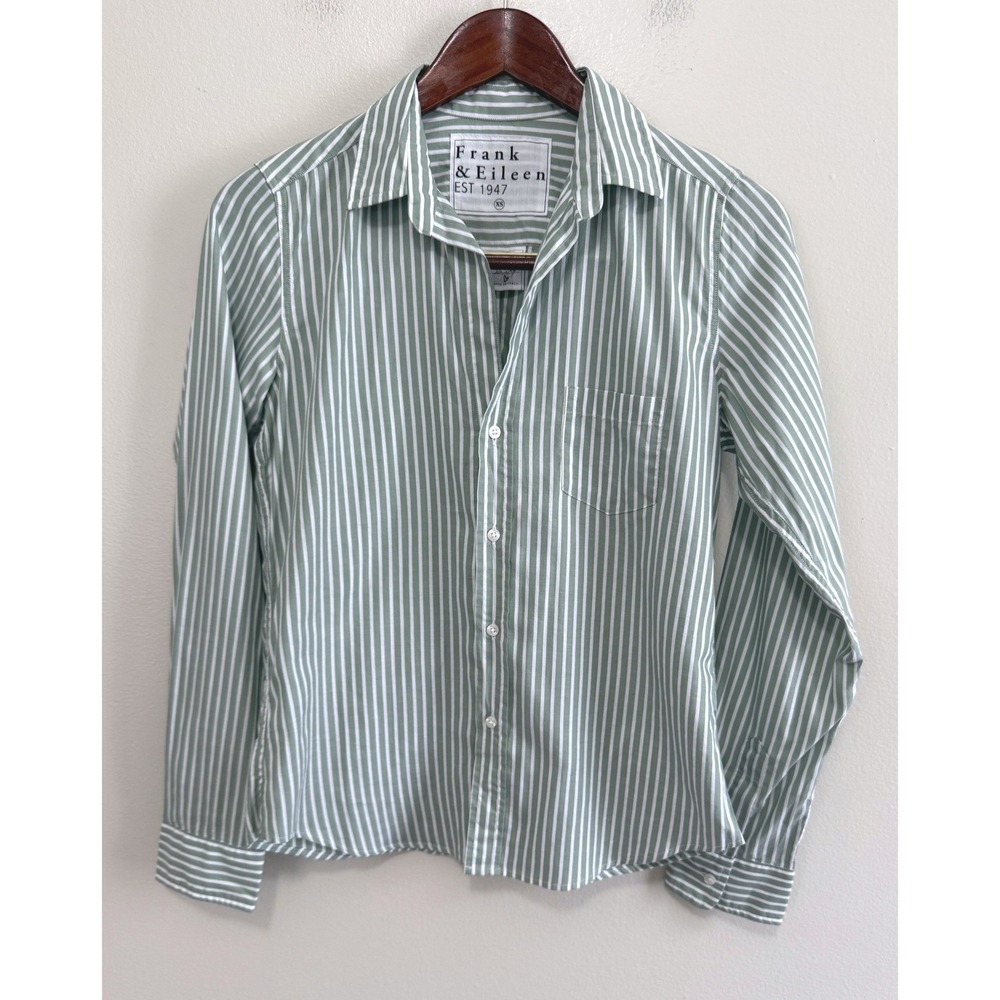 Frank & Eileen Barry Stripe Tailored Green White Button Down Shirt Cotton SZ XS - Picture 4 of 11